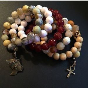 Coiled beaded Egyptian charm bracelet